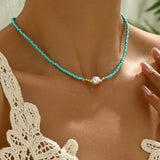 Collier Minimal en Turquoise et Perles