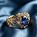 Bague de déclaration ornée en bleu royal avec gemme et diamant