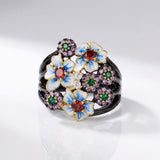 BAGUE JARDIN DE FLEURS EN ÉMAIL COLORÉ