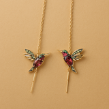 Boucles d'oreilles en émail et zirconium en forme de colibri