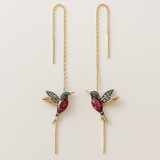 Boucles d'oreilles en émail et zirconium en forme de colibri