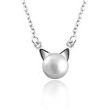 Magnifique Collier avec Chat en Perle avec Boucles d'Oreilles et Bague Offerte