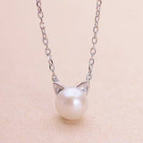 Magnifique Collier avec Chat en Perle avec Boucles d'Oreilles et Bague Offerte