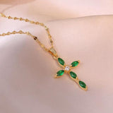 Collier Croix Émeraude