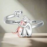 Bague Ajustable pour Chiens en Argent Sterling 925 – “Toujours dans Mon Cœur” avec Zirconia